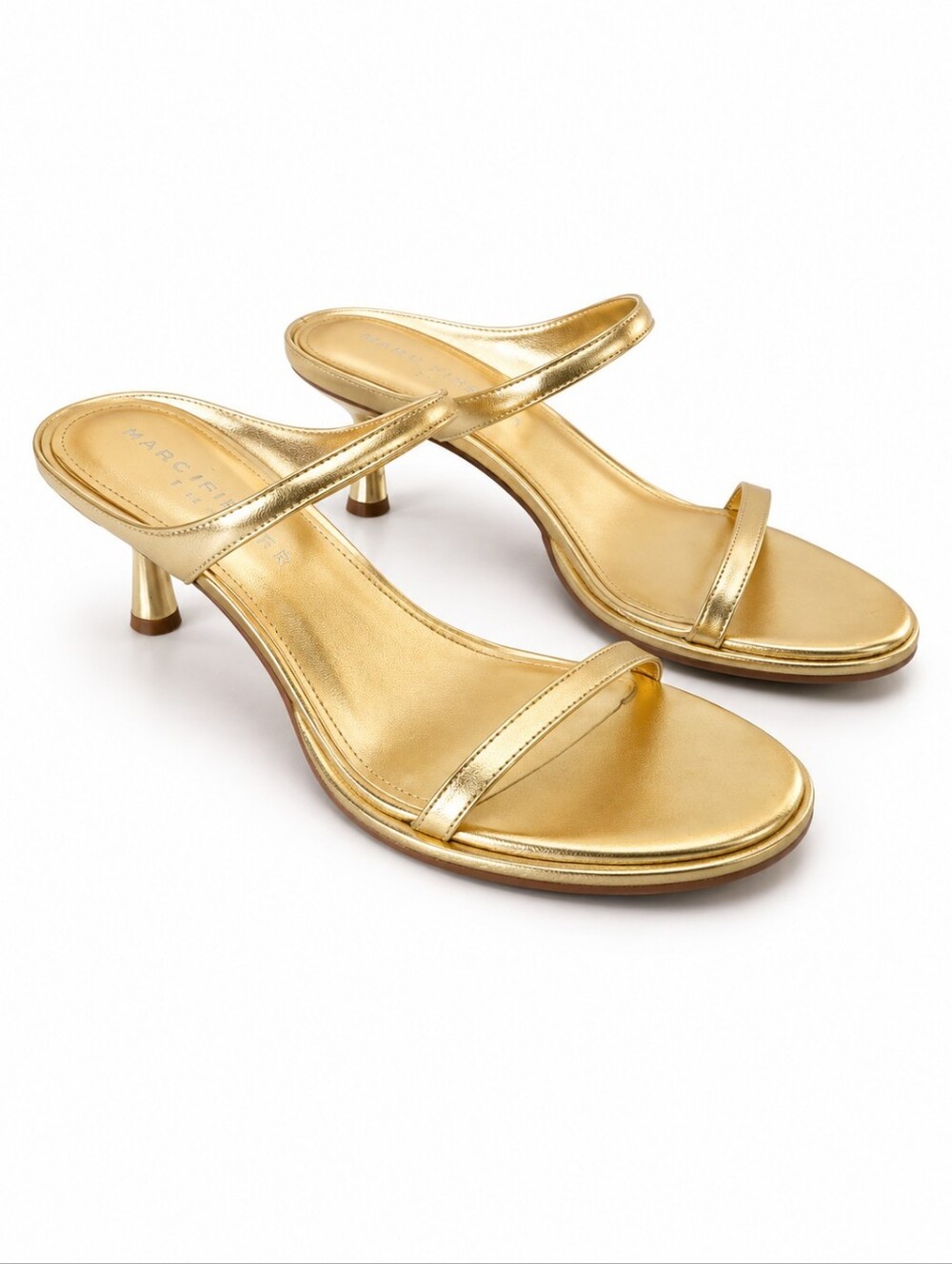 Marc Fisher LTD MiAlonde Gold Metallic Kitten Heel Slide Sandals Women's Size 7